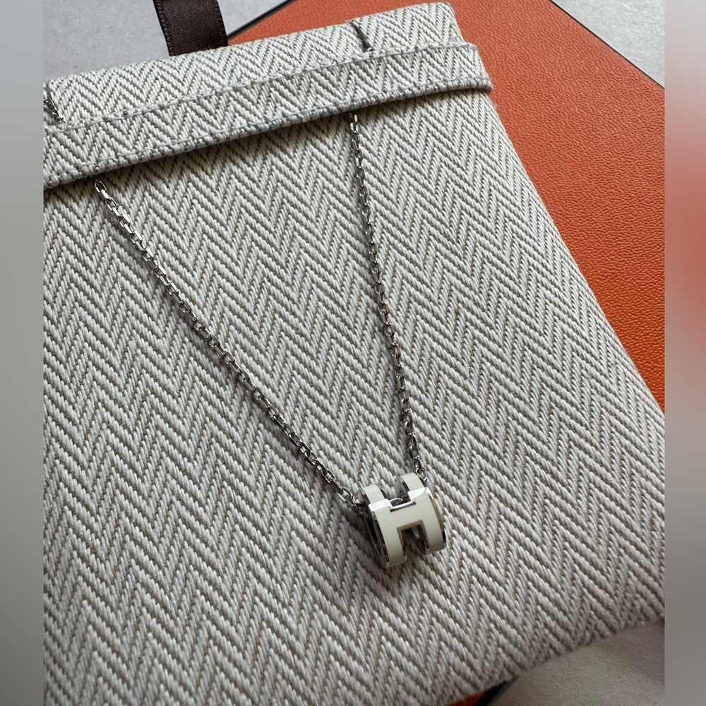Authentic Hermes Pop H mini necklace pendant white with palladium hardware